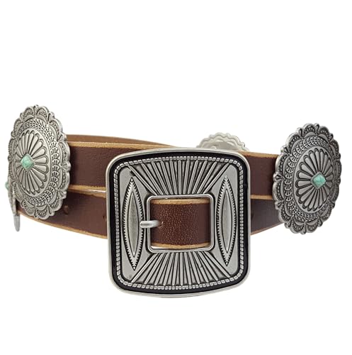 Trendy Western Buckle with sliding conchos in genuine leather
