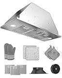 FlyPine 36 inch Stainless Steel Insert Range Hood - 900 CFM, Ultra-Quiet 4-Speed Vent, Button Control, LED Lights, Ducted/Ductless Convertible