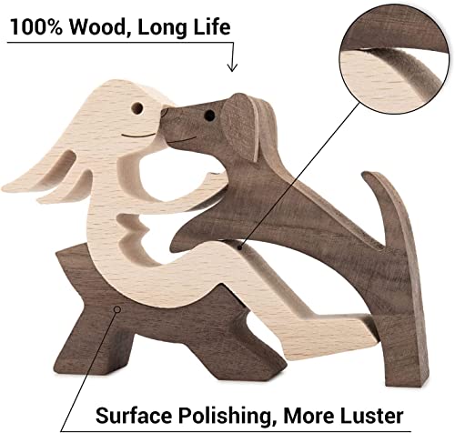 Jognee Handgefertigte Holzstatue, Welpen-Holzschnitz-Ornamente, herzerwärmendes Geschenk für Hundeliebhaber, Bastelfigur, Holz, kleine Dekorationen für Zuhause, Büro, Wohnzimmer (B - Damen + Hund)
