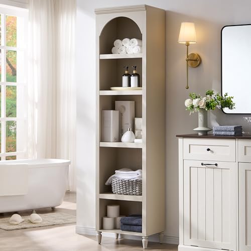 Image of IFBUY 76 inch Arched Bathroom Storage Cabinet, Narrow Arched Cabinet, Cream