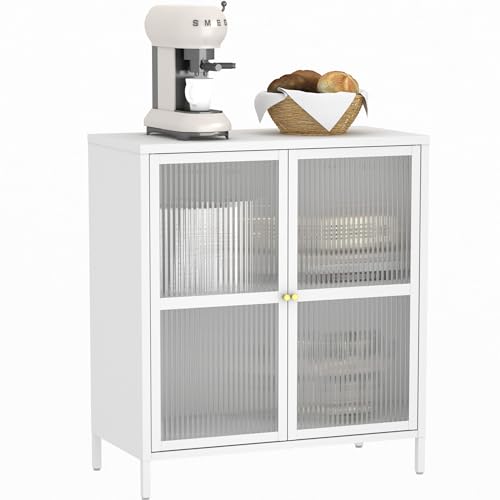 La Mejor review de Estantes de metal con puertas Top diez. 37 Steehoom - clóset de almacenamiento de metal con 2 puertas de vidrio, clóset de acero, clóset buffet, mesa de consola para oficina en casa (blanco)