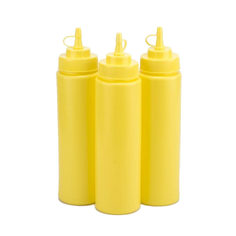 Godskitchen 8 Ounce (Set of 3) Yellow, Squeeze Bottles, Plastic Squeeze Squirt Condiment Bottle with Twist On Cap Lid