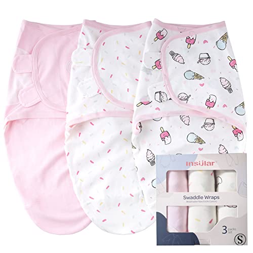 Image of insular Swaddle Blanket, Baby Swaddle Wrap for Newborn and Infant, Adjustable Swaddle Set for Boy and Girl, Soft Cotton Baby Sleep Sack 3 Pack Medium(3-6 Month), Ice Cream