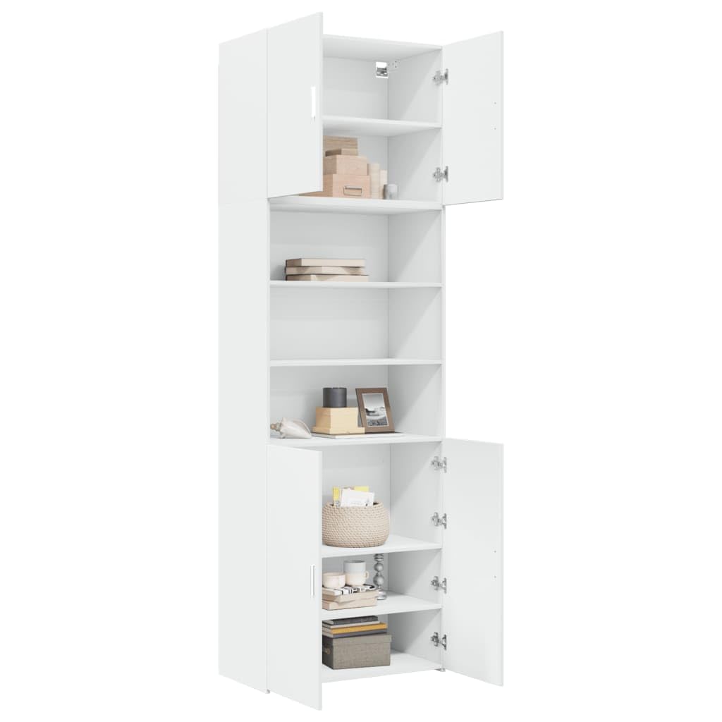 Armadio alto, 80 x 42,5 x 249 cm, in legno | Armadio alto versatile bianco con scomparti aperti e ante per soggiorno, camera da letto e corridoio.