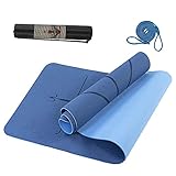 Esterilla Deporte Antideslizante con Material ecológico TPE,Yoga Mat diseñado para Entrenamiento físico con Correa de Transporte y Bolsa con Línea de Posición Corporal,183cmx61cmx0.6cm(Azul marino)