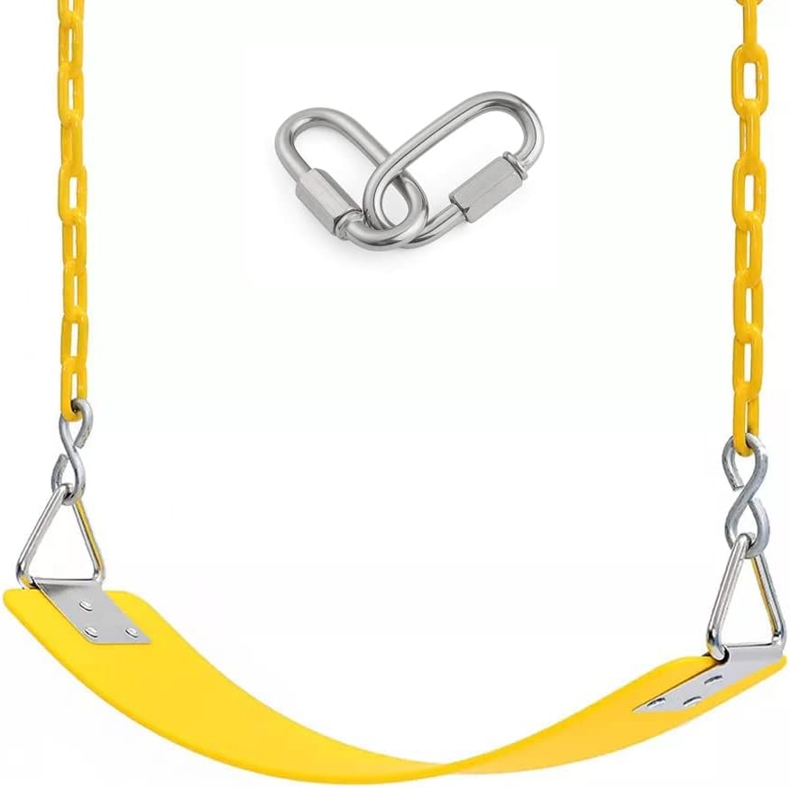 REZNOR Heavy Duty Flexible Swing Seat with Metal Triangle Ring, 60" Anti-Rust Chain Set for Kids & Adults, Playground, Jungle & Gym (Yellow)