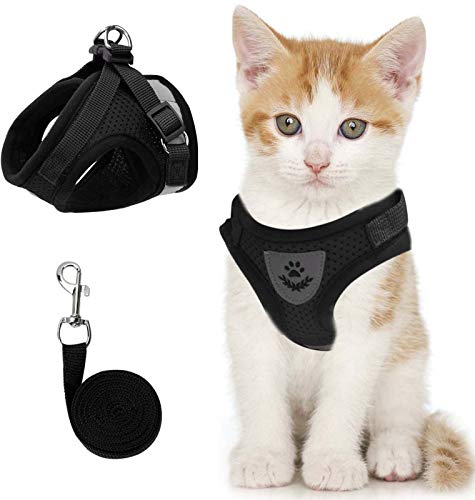 Cat Vest Harness And Small Dog Vest Harness For Walking, All Weather Mesh Harness, Cat Vest Harness With Reflective Strap, Step In Adjustable Harness For Small Cats (Black, S) #TOP12