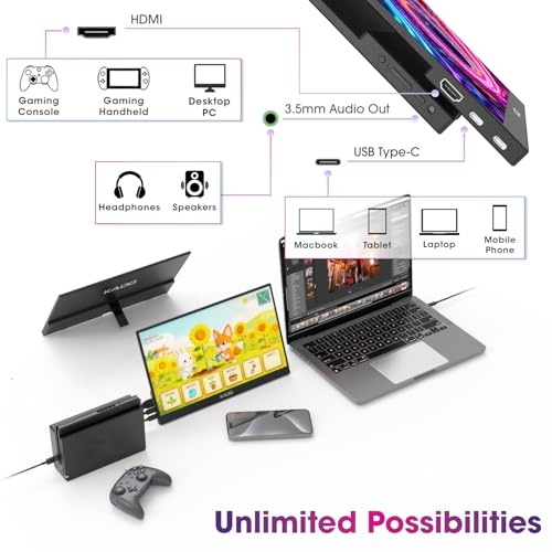 Image of Kado 15.6 Inch 1080p FHD Ultra-Slim Laptop Monitor Second Display | IPS 1920x1080 Adjustable Kickstand, Screen Extender for PC, Mac, Tablet, Phone, Xbox, PS5, Switch USB-C & HDMI Connectivity