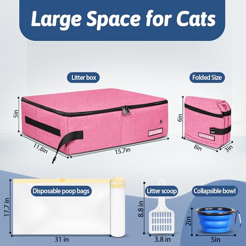 Petskd Caixa de areia de viagem para gatos com tampa 15,7 x 11,8 x 5, caixa de areia móvel portátil