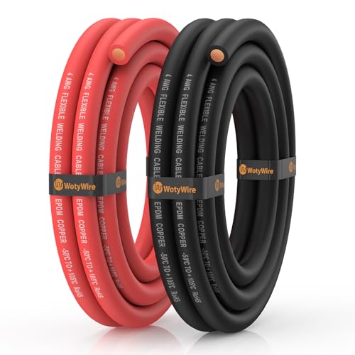 WotyWire 4 Gauge Wire Heavy Duty Battery Cable 5FT Red + 5FT Black