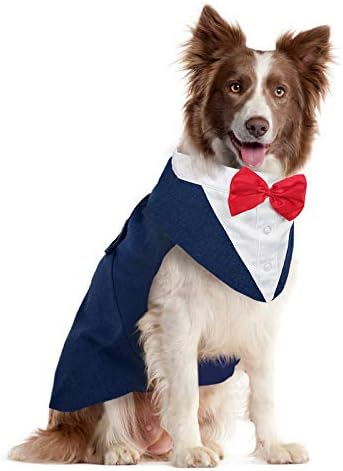 Kuoser Dog Tuxedo Dog Suit and Bandana Set, Dogs Tuxedo Wedding Party Suit, Dog Prince Wedding Bow Tie Shirt Formal Dog Wedding Attire for Large and Medium Dogs Golden Retriever Samo Bulldogs