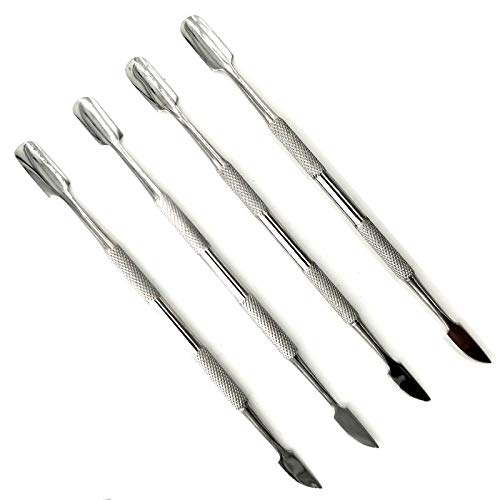 Stainless Steel Finish 4 Piece set of Cuticle Pusher Made for Durable Manicure, Pedicure and Beauty Tool for Ideal Fingernails and Toenails. Use for Manicure and Pedicure Nail Salon Approved