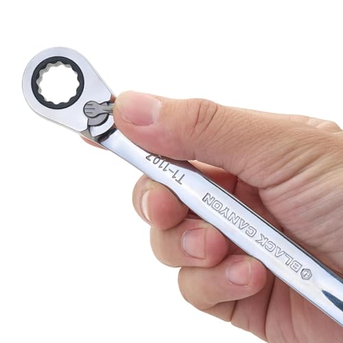 Image of BLACK CANYON 1 /2 Inch Ratchet Combination Wrench, 12-Point Box End & Hex Opening, Polished Steel Ratcheting Wrench with SAE & Metric Sizes