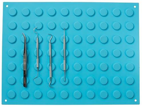 Magnetic Mat for Instruments and Tools, 12 x 15 inches, Blue, Raised Round Magnets, Flexible, Non-Slip, Reusable and Autoclavable (Blue 1x Strength)