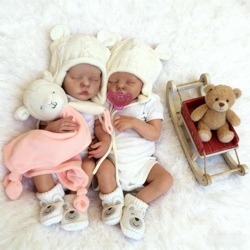 Reborn Babypuppen Silikon Ganzkörper Vinyl Zwillinge Mädchen – 18 Zoll Realistische Babypuppe Lebensechte Babys Zwillinge Puppen Waschbare Neugeborenen Baby Puppe für Kinder – Bild 4