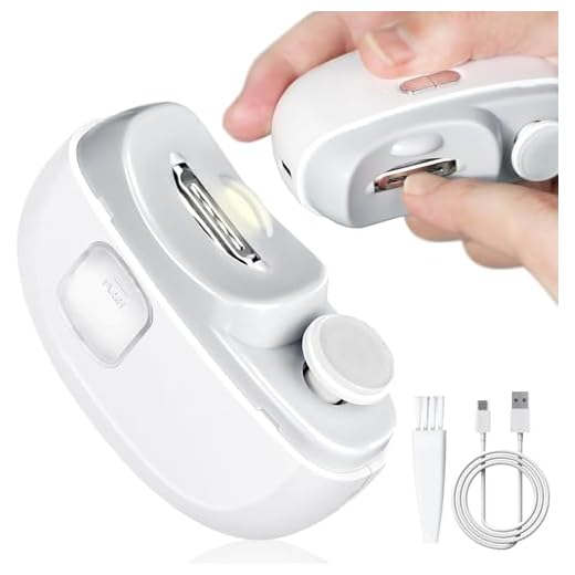 Electric Baby Nail Clipper with LED Light, 2 in 1 Automatic Safety Fingernail Trimmer and File with Nail Scraps Storage for Newborn, Kids, Adult, Elderly, 2 Speeds, USB Rechargeable, White