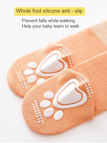 Toddlers Non Slip Socks Baby Non-skid Cartoon Socks with Grips Crew Socks for Girls Boys Infant Newborn 6 Pairs2