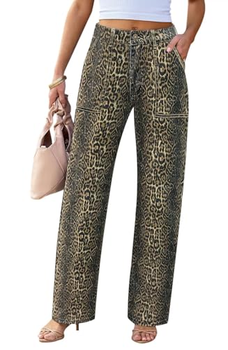 Image of Wide Leg Jeans for Women High Waist Stretch Cargo Denim Pants