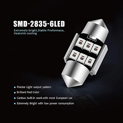 Bombillas LED AUXLIGHT Rojo brillante 29MM Pack de 6 miniatura 5