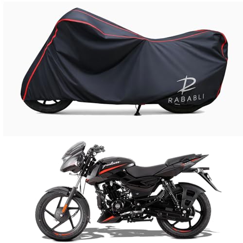 Image of Waterproof Bike Body Cover Compatible for | Bajaj Pulsar 125 Split-Drum | Taffeta Fabric, Red Piping Design, Bottom Elastic Fit | Dustproof, Sun UV & Rain Protection for All Bikes