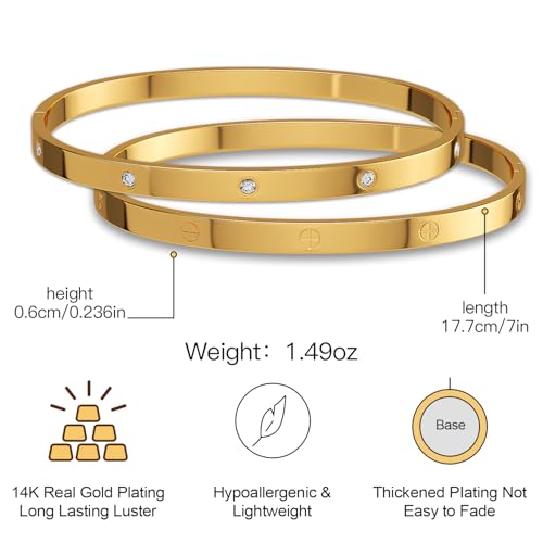 AICase 18 K Gold Plated Love Bangle Bracelet Dupes Sets(Gold/Rose Gold/Silver) Stack Wide Wristband Bangle Nail Friendship Bracelet Birthday Lovely Trendy Jewelry Gifts for Women MoM Besties4