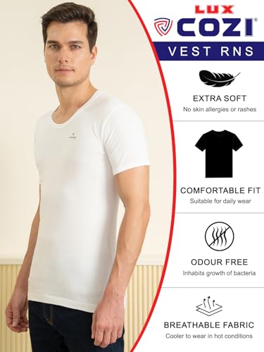 Image of Lux Cozi Men's White Half Sleeves Cotton Vest