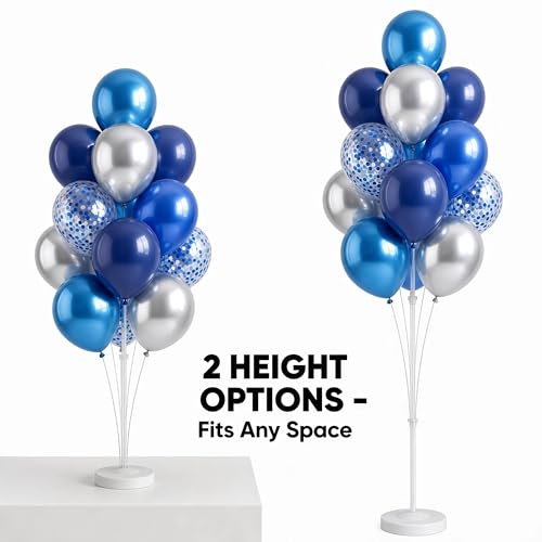 Image of Balloon Column Stand Kit with Balloons, Base and Pole, Balloon Column Kit for Floor or Table Backdrop Decoration for Party Wedding Baby Shower Birthday Graduation (Sliver Confetti Blue)
