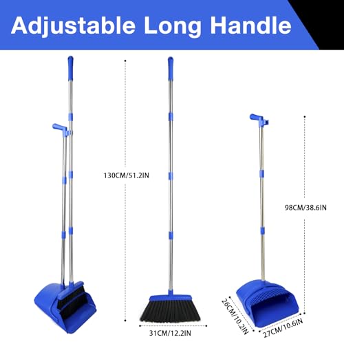 Image of Broom and Dustpan Set, Long Handle Lightweight Dustpans with Broom Combo for Home, Indoor&Outdoor Sweeping for Home Room Kitchen Office Lobby (Dark Blue)