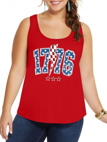 Image of Ithalt Plus Size 4th of July Tops for Women American Flag Tank Tops USA Patriotic Shirts Red White and Blue Sleeveless