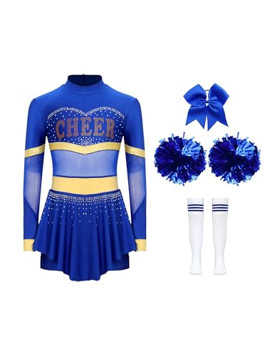 JEATHA Kids Girls Cheerleading Outfits Halloween Fancy Dress Cheer Leader Cosplay Costume Dance Party Wear Royal Blue A 8 Years