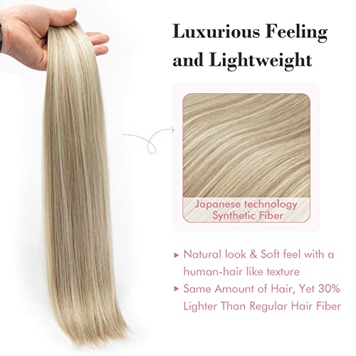REECHO Clip in Hair Extensions, Hair Extensions Thick Long Lace Weft Lightweight Synthetic Hairpieces for Women (24 Inch-240 Gram(Pack of 5), Ash Brown with Blonde Highlights)
