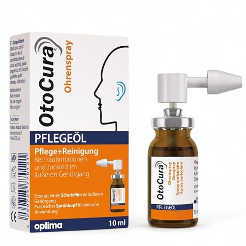 OtoCura Ohrenspray 10 ml, Ohrenreiniger aus Olivenöl, Mandelöl und Calendulaöl zur Ohren Reinigung und Pflege des äußeren Gehörgangs