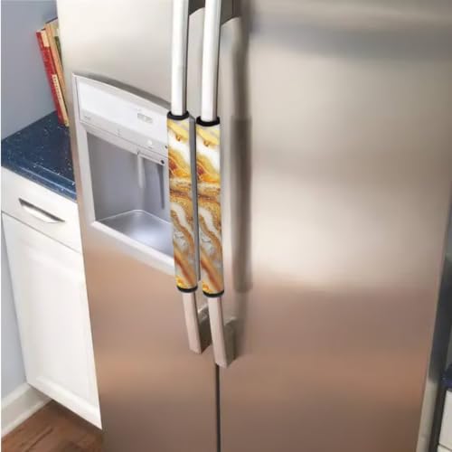 Image of Refrigerator Door Handle Covers Set of 6 Washable Kitchen Appliance Decor Handles Keep Clean Anti-Slip Fridge Accessories Home Decor, Gold Gray Marble Print