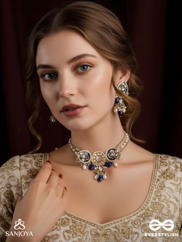 Image of SANJOYA BY EVERSTYLISH Nilachandrika Moonlight Of The Blue Sky Handmade Kundan Set With Necklace And Earrings Lightweight Jewelry For Women | Party, Festive, Wedding & Gifting