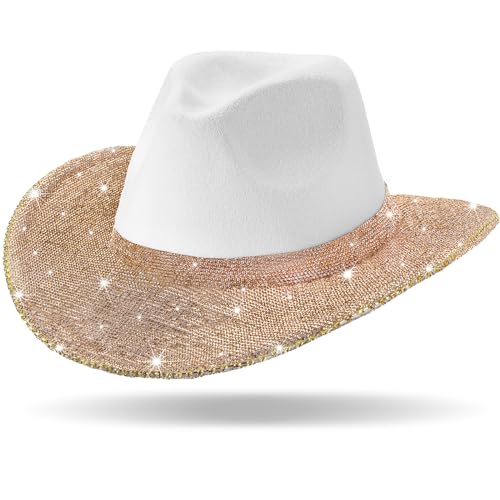 Image of Hercicy Rhinestone Cowboy Hat with Diamond Fringe CowHat for Cosplay Wedding circumference between 21.5 and 23.5 inches