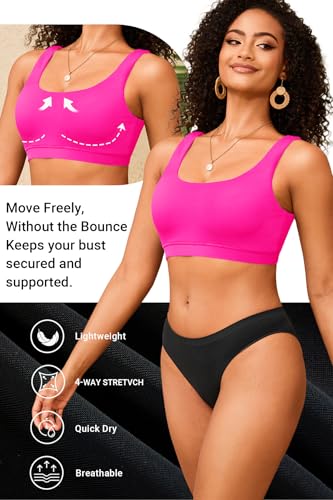 Image of Women Sport Bra Swimsuit Top - Swim Bra Bikini Top Only Scoop Neck Bathing Top 2025 Swimwear