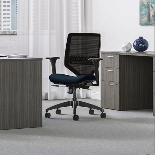 Image of HON Solve Ergonomic Mesh Task Chair with Adjustable Lumbar Support and Arms, Synchro‑Tilt Desk and Computer Seating for Home Office or Workstation, Midnight