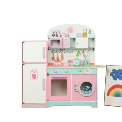 Figoday 木製 キッチンおもちゃ セット 北欧 デザイン 収納付き ごっこ遊び 男女兼用 安全塗装 子供 誕生日プレゼント 調理台 電子レンジ 食器 フライパン こだわり素材 インテリアにも調和 対象年齢3歳以上 (f)