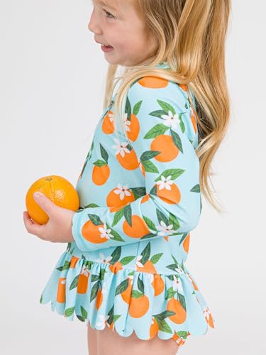 Image of RuffleButts Baby /Toddler Girls Scalloped Long Sleeve Rash Guard 2-Piece UPF50+ Sun Protected Swimsuit