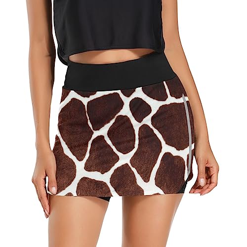 ODAWA Saia esportiva feminina com estampa de girafa, saias leves para golfe, tênis, shorts esportivo