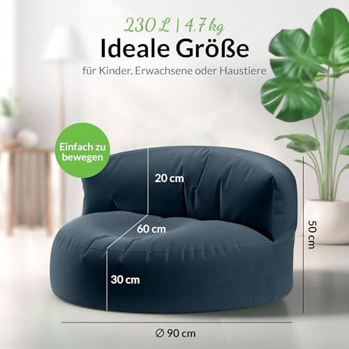 Green Bean Sitzsack Sofa mit Füllmaterial - Lounge im Sitzsack-Design 90x50cm mit ergonomischer Rückenlehne & waschbarem Bezug - Indoor und Outdoor geeignet in Dunkelblau
