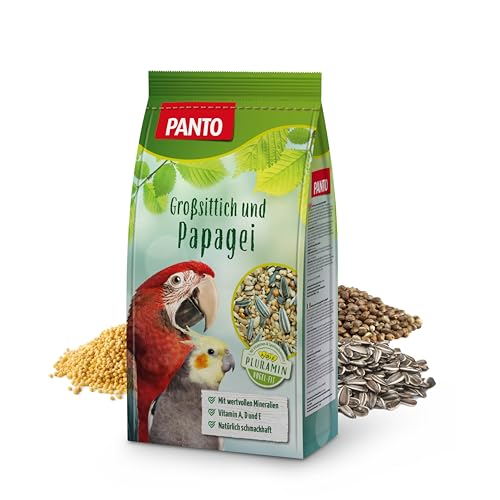 PANTO Großsittich- und Papageienfutter mit Pluramin 2 5 kg - Bunte Saatenmischung für Papageien und Großsittichen Vogelfutter mit Sonnenblumenkernen
