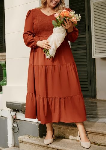 Hanna Nikole Women Plus Size Fall Dresses Long Sleeve V Neck Dress Maxi Casual Flowy Tiered 2025 Dress with Pockets4