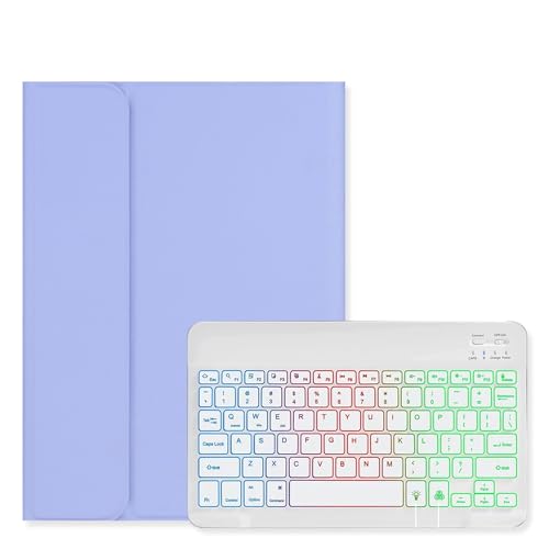 Disonbeir Backlit Keyboard Case for iPad mini 5th Generation iPad mini 4 Case with Rainbow Backlight Detachable Keyboard Cute Candy Color Purple+White