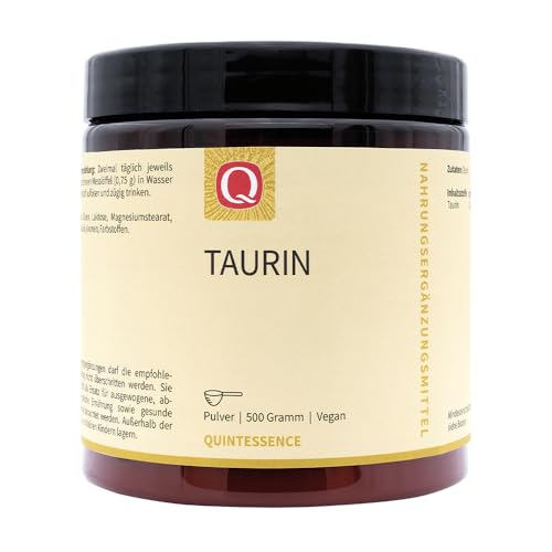 Quintessence Taurina en polvo 500 g - Vegano, 100% taurina pura sin aditivos, excelente calidad y biodisponibilidad, dosificación fácil con cuchara medidora, producido en Austria