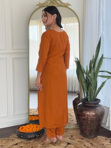 Image of Naixa Women's Rayon Cotton Lining Embroidered Straight Kurta with Pant and Dupatta Sets (NX-470)