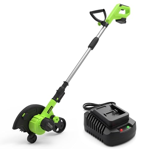 20V Cordless Lawn Edger, 9-Inch Blade, 4.0Ah Battery Powered Edger Lawn Tool with Dual Wheels, 3 Depth Settings, LawnTrencher for Yard, Garden, Patio,