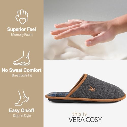 VeraCosy Men's Knitted Scottish Slippers with Soft Memory Foam Non Slip Indoor Rubber Sole4