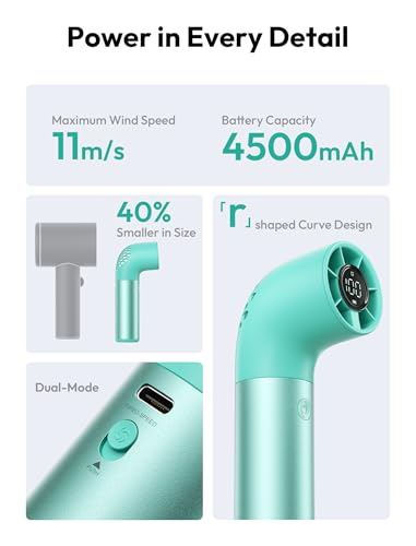 Image of Aecooly Portable Handheld Fan, Powerful Turbo Mini Fan, 19000 RPM High Speed Aero Ultra, 15H Max Cooling Time, 7 Speeds Aluminum Case, Pocket Rechargeable Personal Small Travel GIfts for Women-Green