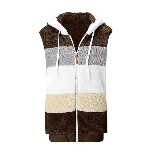 SHOPESSA Casaco de inverno feminino com zíper e fleece de pelúcia, sem mangas, zíper e sherpa, jaque
